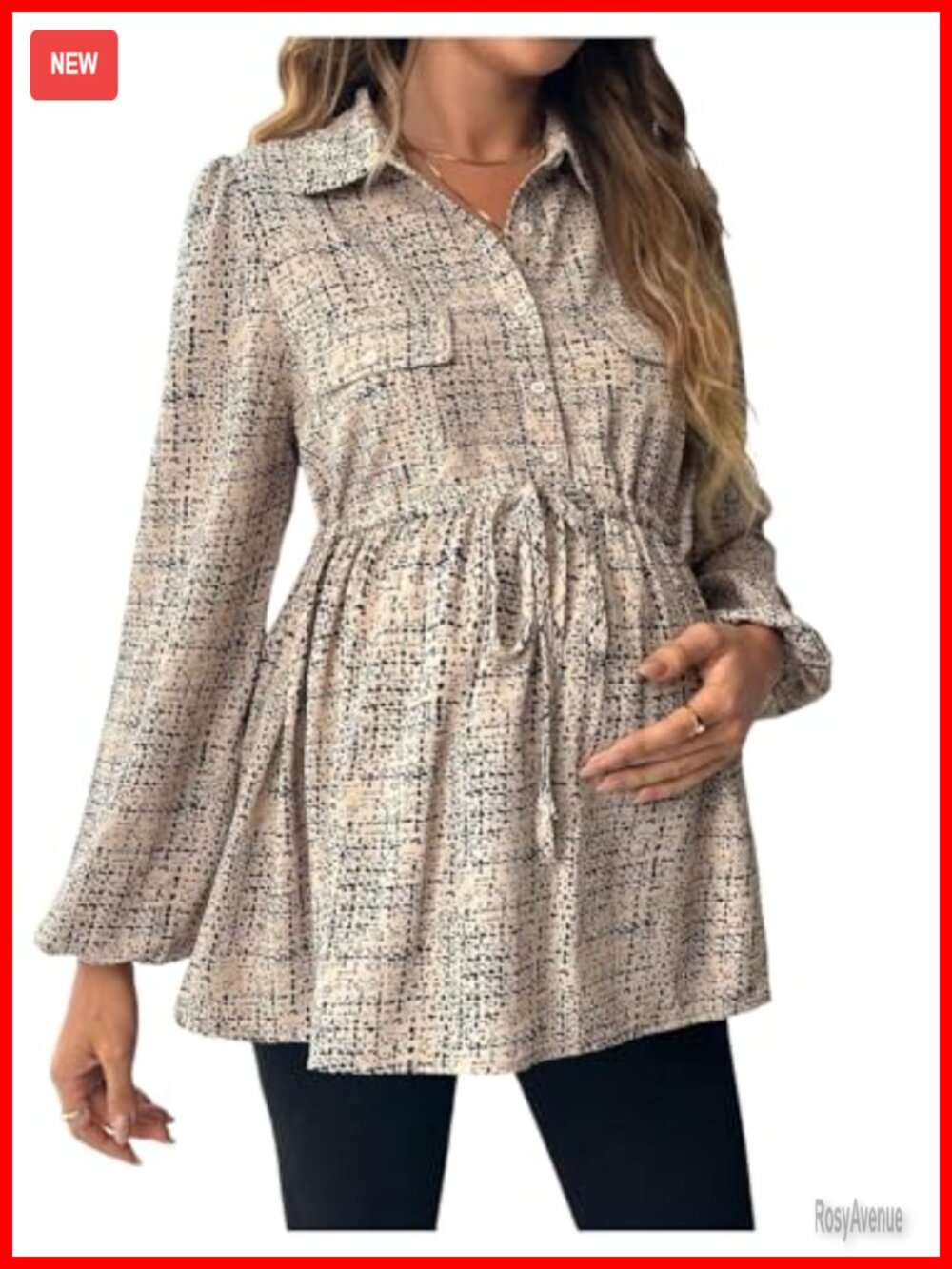 Women's Maternity Blouse Long Sleeve Belted Button Down Top
